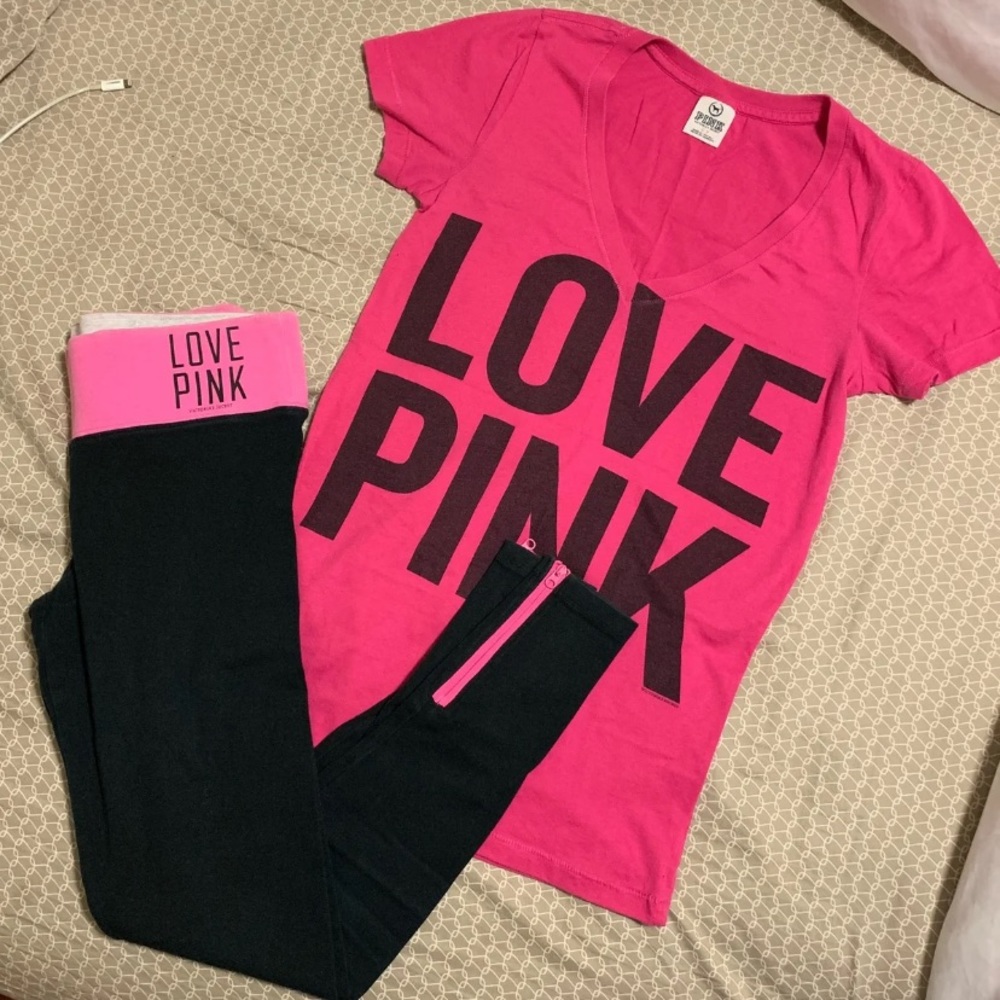 PINK T-shirt and yoga pants